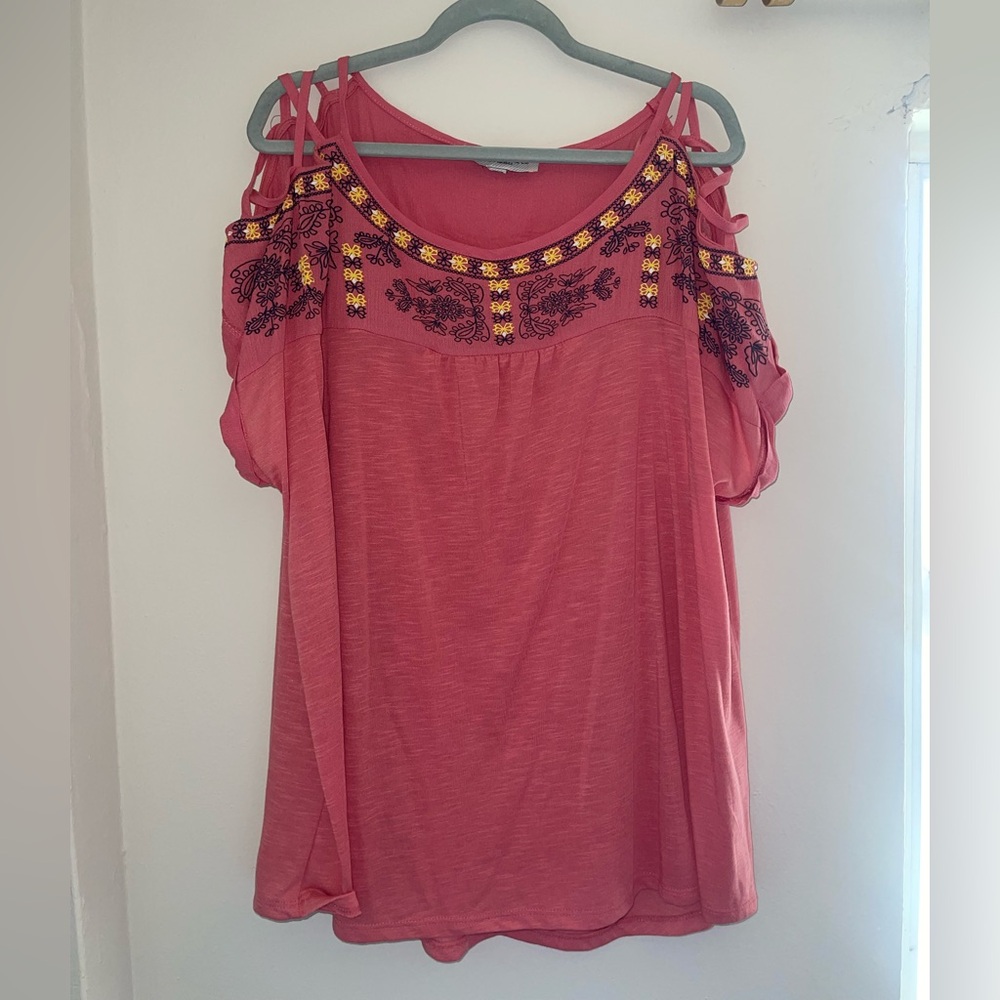 Tempted Hearts Pink and Yellow Embroidered Blouse